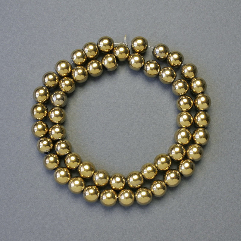 Hämatit-Perlen, glatte Kugeln, goldfarben, Durchmesser 8 mm, Länge ca. 42 cm – Strang