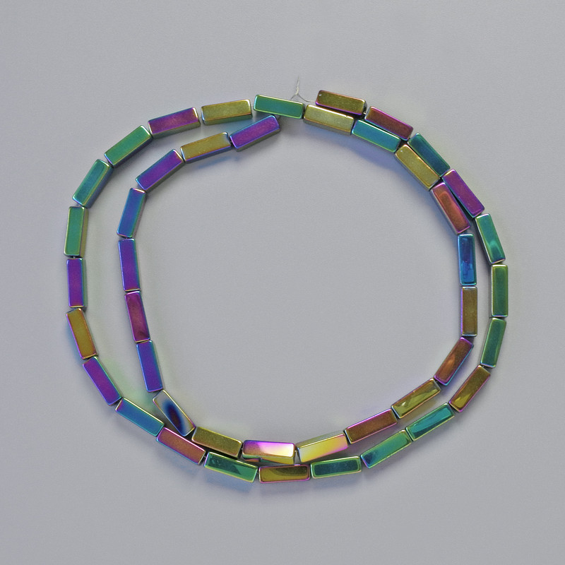 Hämatit-Perlen, rechteckig, 9×3 mm, Regenbogenfarben, Strang