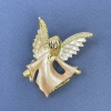 Brosche „Engel“ mit weißen und gelben Strasssteinen, in Beige- und Weißtönen, goldfarbenes Metall, 31×43 mm+
