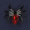 Spinnenbrosche, weiße Strasssteine, roter Kristall, schwarze Emaille, schwarzes Metall, 42×42 mm+