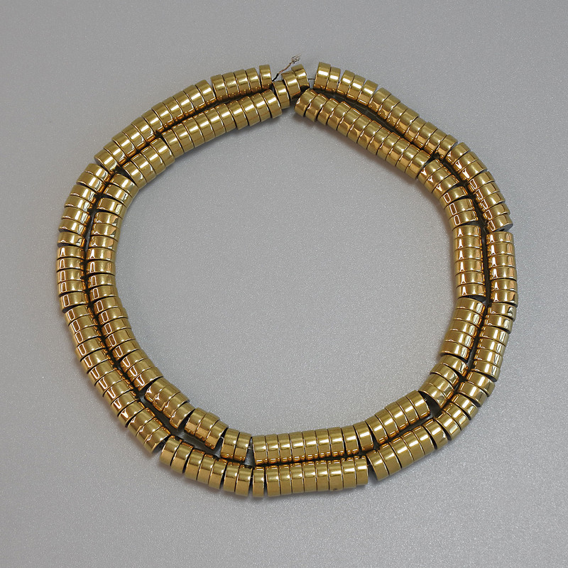 Hämatit Rondellperlen goldfarben 5×2 mm, auf Faden, Länge ca. 40 cm+