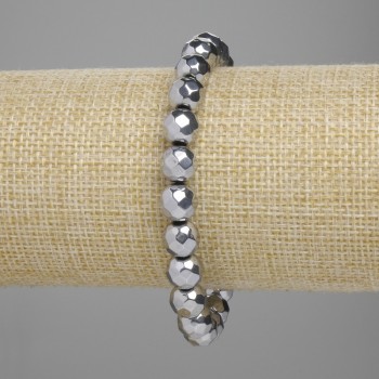 Armband aus facettiertem Hämatit, Kugeln 8 mm ±, silberfarbig, Länge ca. 18 cm ±, Stretcharmband