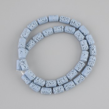 Blaue Lavaperlen Zylinderform, Ø 10×6 mm, +/- auf Schnur, Länge 38 cm