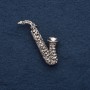 Brosche „Saxophon“ 5×2 cm, graues Metall