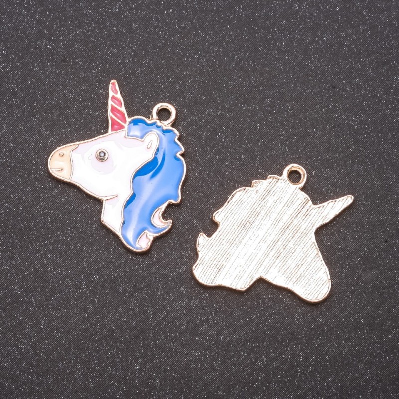 Anhänger Einhorn blau emailliert, Ausführung 5 Stück, 25×19 mm