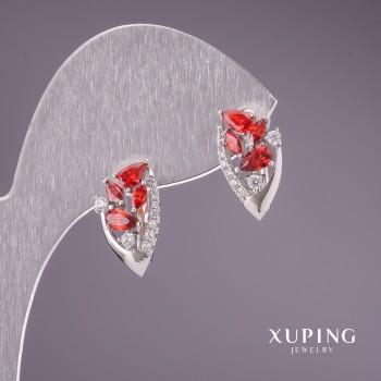 Ohrringe Xuping mit roten Steinen 16×9 mm Rhodiumbeschichtung