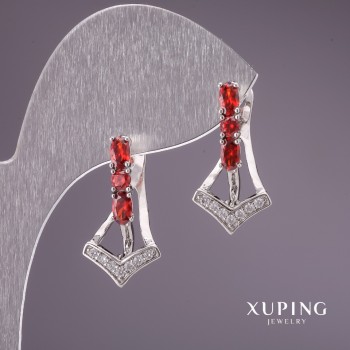 Ohrringe Xuping mit roten Steinen, rhodiniert, 23 × 12 mm