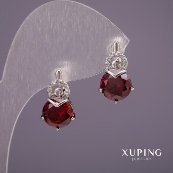 Ohrringe Xuping mit rotem Stein, rhodiumbeschichtet, 18×10 mm