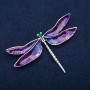 Brosche Libelle violett emailliert, silberfarbenes Metall 47 × 76 mm