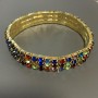 Strassarmband auf Elastikband, goldfarbenes Metall, bunte Strasssteine