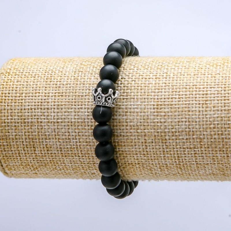 Schungit-Armband auf Elastikband (künstlich), Durchmesser ca. 8 mm – Krone