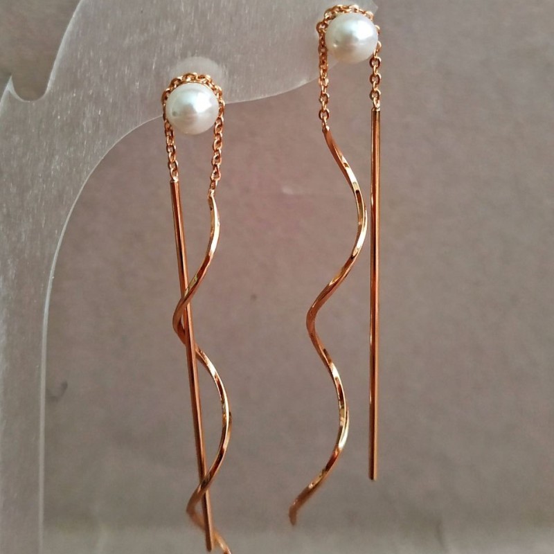 Ohrringe Xuping Vergoldung 18K mit einer Perle, Länge 60 mm +
