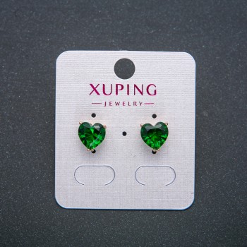Herz-Ohrstecker Xuping – Ohrstecker-Kugeln – 18K-Vergoldung – Mit grünem Kristall, Ø8 mm +