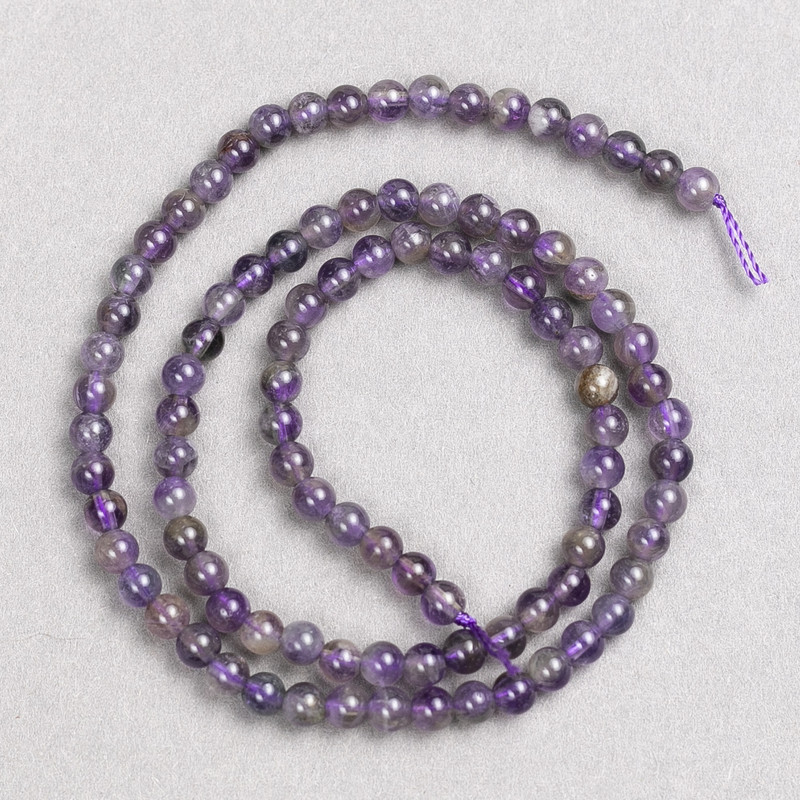 Amethyst-Perlen auf Faden, glatte Kugeln, Durchmesser ca. 4 mm, Länge ca. 38 cm